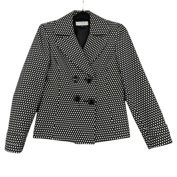 Stresa Black White‎ Double Breasted Notched Lapel Geometric Blazer Jacket Size 8 - Picture 1 of 7